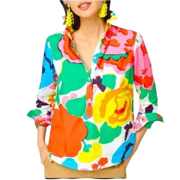 J.Crew Womens Floral Print Button-Up Shirt Size 2 Classic Fit Cotton Multicolor - Picture 1 of 10